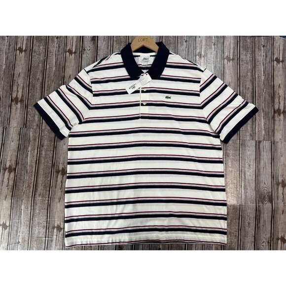 Lacoste Striped Short Sleeve Polo Shirt Size 8 / 2XL US white multi NWT mspr 85 - Picture 1 of 5
